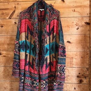Adore Boho Aztec Open-Front Knit Cardigan Sweater in Multicolor